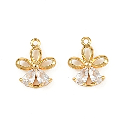 Настоящее золото 18K Латунные микропаве прозрачные кубические циркониевые подвески, цветок, долговечный, без никеля , реальный 18 k позолоченный, 13.5x10.5x3.5 мм, отверстие : 1 мм