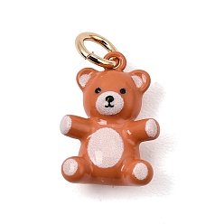 Chocolate Printed Brass Pendants, Teddy Bear Charms, Golden, Chocolate, 16.5x11.5x6mm, Hole: 4.5mm