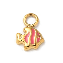 Светло-Вишневый Ионное покрытие (ip) 304 брелоки из нержавеющей стали с эмалью, реальный 14 k позолоченный, очарование рыбы, светло-вишневый, 10x7.5x2 мм, отверстие : 2.5 мм