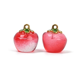 Красный Окрашенного распылением стеклянные подвески, с латунной эмалированной фурнитурой, яблоко, красные, 15.5x13~14 мм, отверстие : 1.4 мм