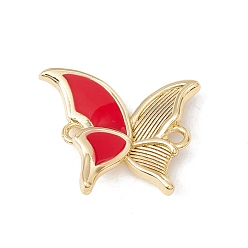 Red Brass Enamel Connector Charms, Cadmium Free & Lead Free, Butterfly, Real 18K Gold Plated, Red, 17x20x4mm, Hole: 1.6mm