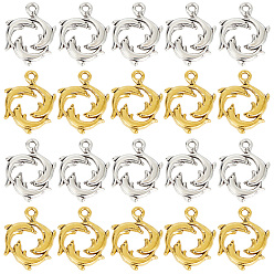 Платиновый & Золотой 60 шт 2 цвета подвески из сплава в тибетском стиле, дельфин очарование, платиной и золотом, 15x20 мм, о 30шт / цвет