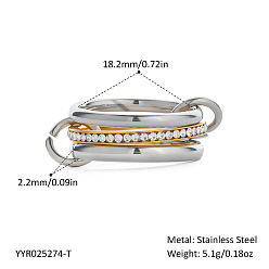 Chapado en Oro Real & Color de Acero Inoxidable 304 anillos de dedo de acero inoxidable para mujer, anillos apilables, Chapado en oro real y color acero inoxidable., diámetro interior: 18.2 mm
