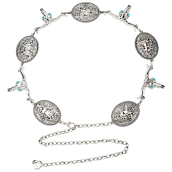 Античное Серебро 1Цепочка из сплава в тибетском стиле с овальным и коровьим черепом, женская, для талии, живота и тела, античное серебро, 615 мм