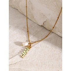 Золотой День матери 304 ожерелье из нержавеющей стали с натуральным пресноводным жемчугом, кулоны-подвески с надписью «мама», золотые, 15.75 дюйм (40 см)