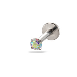 Прозрачный АВ G23 титановый сплав кубический цирконий 17 калибр плоские круглые безрезьбовые лабреты, пирсинг украшения для женщин мужчин, цвет нержавеющей стали, ясно AB, 8x2.5 мм, штифты : 1.2 мм