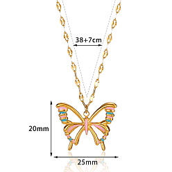 Бледно-Розовый Полые бабочки 304 ожерелья с эмалированным кулоном из нержавеющей стали, золотые, розовый жемчуг, 14.96 дюйм (38 см)