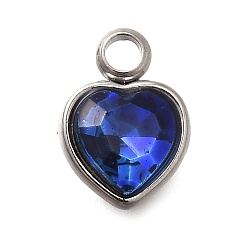 Капри Синий 304 из нержавеющей стали с горный хрусталь подвески, сердце, Капри синий, 9.5x6.5x4.5 мм, отверстие : 1.6 мм