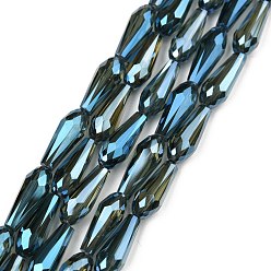 (966) Внутренний цвет Кристалл / Лиловато-лиловый на подкладке Стеклянные бусины с гальваническим покрытием , с половиным покрытием, граненые, слеза, с покрытием цвета радуги, 15x6 мм, отверстие : 1 мм, около 48~50 шт / нитка, (64~72 см)