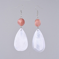 Rosy Brown Acrylic Dangle Earrings, with Acrylic Beads, 316 Surgical Stainless Steel Earring Hooks, Teardrop, Rosy Brown, 95mm, Pin: 0.6mm