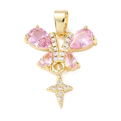 Золотой Латунные микро проложить кубического циркония подвески, подвески в виде бабочек и звезд, золотые, 22.5x19x3.5 мм, отверстие : 5x2.5 мм