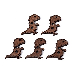Brun Saddle 2 Boutons en bois en forme de dinosaure avec trou, teint, selle marron, 20x23.5x2.5mm, Trou: 2.2mm