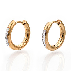 Золотой 201 обруч серьги из нержавеющей стали замке, с 304 булавками из нержавеющей стали и хрустальными стразами, кольцо, золотые, 15x2.5 мм, штифты : 1 мм