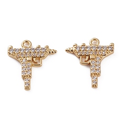 Золотой Латунные микро проложить кубического циркония подвески, форма пистолета, случайное левое или правое, прозрачные, золотые, 16x14x1.5 мм, отверстие : 1.4 мм