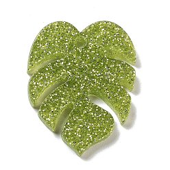 Желто-Зеленый Акриловые подвески, золотой фольгой, подвески из тропических листьев, желто-зеленый, 24.5x19.5x2 мм, отверстие : 1.6 мм