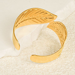 Настоящее золото 18K Лист 304 браслеты-манжеты из нержавеющей стали для женщин, реальный 18 k позолоченный, внутренний диаметр: 2-1/2 дюйм (6.2 см)