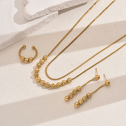 Золотой Винтаж 201 комплект из двухслойных ожерелий, серег и колец-манжет из нержавеющей стали с круглыми бусинами для женской вечеринки, золотые