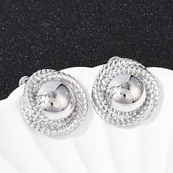 Нержавеющая Сталь Цвет 304 из нержавеющей стали серьги, плоско-круглые, цвет нержавеющей стали, 22.5x22.5 мм