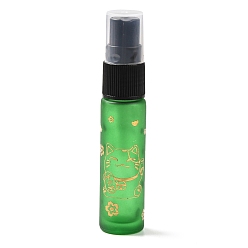 Light Green Glass Spray Bottles, Fine Mist Atomizer, with Plastic Dust Cap & Refillable Bottle, with Fortune Cat Pattern & Chinese Character, Light Green, 2x9.6cm, Hole: 9.5mm, Capacity: 10ml(0.34fl. oz)