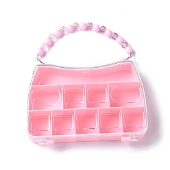 Pink Handbag Shaped Polystyrene Plastic Bead Containers with 10 Compartments, Candy Treat Gift Box, for Wedding Party Packing, Pink, 18cm, Box: 14.6x9.6x2.8cm, Inner Diameter: 3.2x2.8x2.3cm, 4.2x3.2x2.3cm, 13x2.5x2.1cm