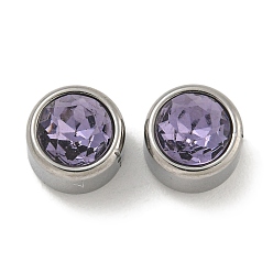 Средний Фиолетовый 304 нержавеющая сталь с 9 стеклянными бусинами-стразами, плоско-круглые, платина, средне фиолетовый, 8x6.5 мм, отверстие : 1.8 мм