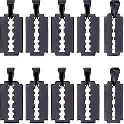 Черный Цвет Металла 304 подвески из нержавеющей стали, форма лезвия бритвы, металлический черный , 20x12x1.5 мм, отверстие : 8x3 мм, 10 шт / коробка