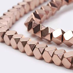 Rose Gold Plated Electroplate Non-Magnetic Synthetic Hematite Strands, Polygon, Grade A, Rose Gold Plated, 4x4mm, Hole: 1mm, about 97pcs/strand, 16.22 inch