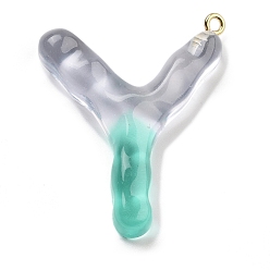 Letter Y Смола подвеска, с обнаружением железного кольца, Письмо ~ Z, Письмо Y, 42x31x7 мм, отверстие : 2 мм