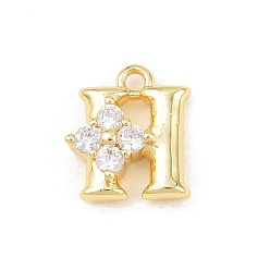 Letter H Латунные микропаве прозрачные кубические циркониевые подвески, долговечный, стойки покрытие, без кадмия и без свинца, реальный 18 k позолоченный, Письмо ч, 10x8.5x3.5 мм, отверстие : 1.2 мм