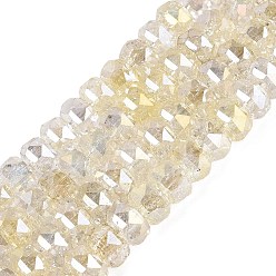 Light Goldenrod Yellow Electroplate Transparent Crackle Glass Beads Strands, Rondelle, Dyed, AB Color Plated, Faceted, Light Goldenrod Yellow, 8x5mm, Hole: 1~1.2mm, about 33~35pcs/strand, 6.69~7.28 inch(17~18.5cm)