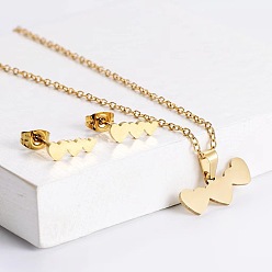 Сердце 201 комплект из ожерелья с подвеской из нержавеющей стали и сережек-гвоздиков, золотые, сердце, 450 мм