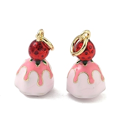 Белый Латунь эмаль подвески, прелести клубничного торта, долговечный, стойки покрытие, без свинца и без кадмия, реальный 18 k позолоченный, белые, 15x8.5 мм, Перейти кольцо: 5x1 мм, внутренний диаметр: 3.5 мм