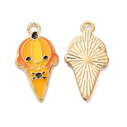 Golden Alloy Enamel Pendants, Pumpkin Ice Cream Cone with Skull Pattern Charms, Halloween, Golden, 20x10.5x1.5mm, Hole: 1.2mm