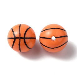 Coral Sport Theme Opaque Resin Beads, Basketball, Coral, 18mm, Hole: 2.4mm