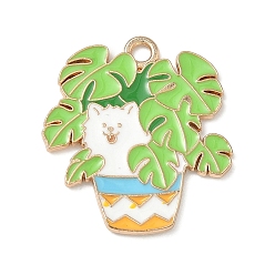 Лист Небольшое растение в горшке с подвесками из эмалевого сплава в виде собаки, золотые, лист, 25x22.5x1 мм, отверстие : 2 мм