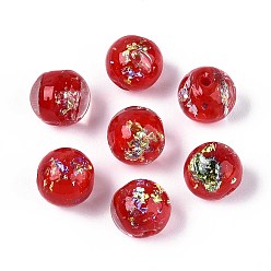 Красный Ручной работы бусины фольги, круглые, красные, 10 мм, отверстие : 1.2~4 мм
