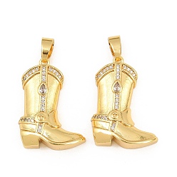 Real 18K Gold Plated Brass Micro Pave Clear Cubic Zirconia Pendants, Cowboy Boot Charms, Real 18K Gold Plated, 26x19x6.5mm, Hole: 5x3mm