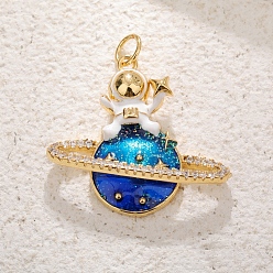 Planet Латунные микро проложить кубического циркония подвески, с опалом, планета, 27x25 мм