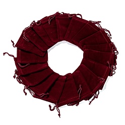 Dark Red Rectangle Velvet Pouches, Gift Bags, Dark Red, 9x7cm