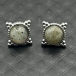 Серебро Серьги-гвоздики из сплава с натуральным тигровым глазом и цветком, серебряные