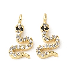 Черный Латунные микропаве прозрачные подвески с фианитом, змеиные чары, с эмалью, без кадмия и без свинца, долговечный, стойки покрытие, с целью перехода в кольце, чёрные, 13.5x7.5x2 мм, отверстие : 1.2 мм