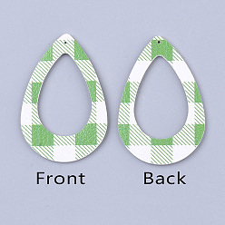 Lime green Pu-Leder große Anhänger, mit Tartan-Muster, Träne, lime green, 60x40x2 mm, Bohrung: 1.5 mm