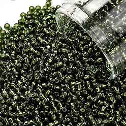 (37) Silver Lined Olivine Тохо 11/0 круглые бусины, японский бисер, (37) оливин с серебряной подкладкой, 11/0, 2.2 мм, отверстие : 0.8 мм, Около 1110 шт / 10 г