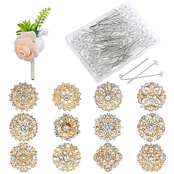 Золотой Наборы для украшения вечеринки своими руками, включая бутоньерку из искусственных цветов из шелковой ткани., с металлическими стразами на лацканах и пластиковыми прямыми булавками с алмазной головкой., золотые, 121~154x58.5~64.5x39~42 мм