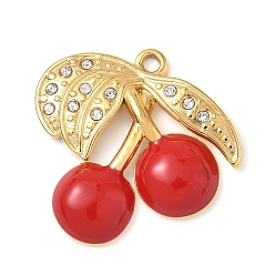 Красный 304 нержавеющей стальной эмали подвески, со стразами, черри прелести, ионное покрытие (ip), реальный 18 k позолоченный, красные, 21x20.5x3 мм, отверстие : 1.5 мм