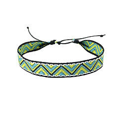 Green Bohemia Polyester Braided Flat Cord Bracelet, Adjustable Bracelet for Women, Green, 6-1/2~9-7/8 inch(16.5~25cm)