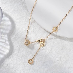 Золотой Латунные микропаве из прозрачных кубических цирконий с подвеской в виде столбчатой бусины и диска любви, ожерелья с цепочкой и кабелем, золотые, 15.87 дюйм (40.3 см)