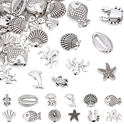 Античное Серебро 60 шт 12 стили бусины из сплава в тибетском стиле, без кадмия и без свинца, разнообразные, античное серебро, 9.5~17x10~20 6x3.5~7.5мм, отверстие : 1.2~4 мм