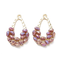 Medium Orchid Plastic Pendants, with Alloy Findings, Teardrop, Light Gold, Medium Orchid, 34x22x4.5mm, Hole: 2.5mm