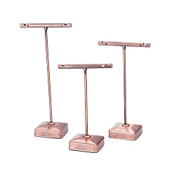 Rotkupfer T Stabeisen Ohrring zeigt Sätze, Schmuck-Display-Rack, Schmuckbaumständer, Rotkupfer, 6x9.3~12.6 cm, 3pcs / set